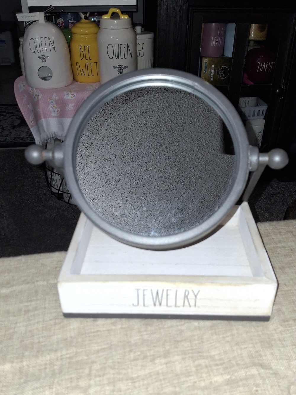 Rae Dunn Metal Vanity Mirror with Wood Jewelry Tray
